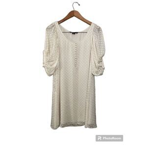Armani Exchange Shift Dress‎ Womens Medium Short Puff Sleeve Buttons Ivory